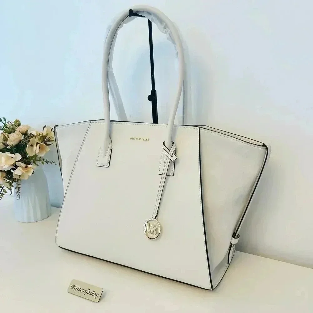 Michael Kors Purse MK Avril Extra-Large Leather and Suede Tote Bag LT Cream